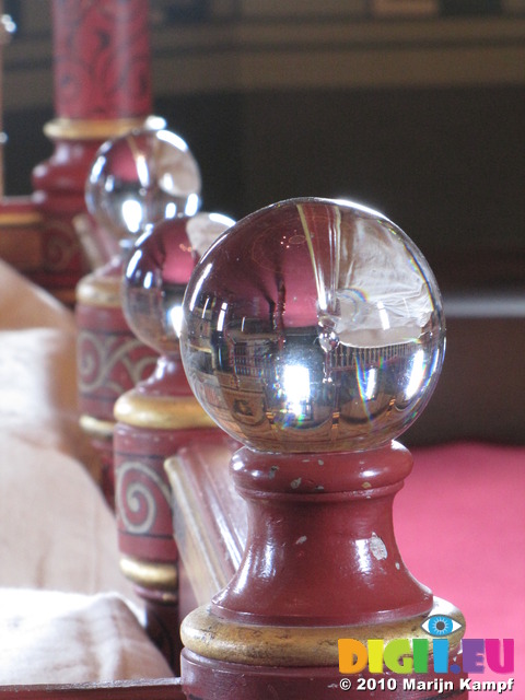 SX13437 Glass spheres on bed in Castle Coch